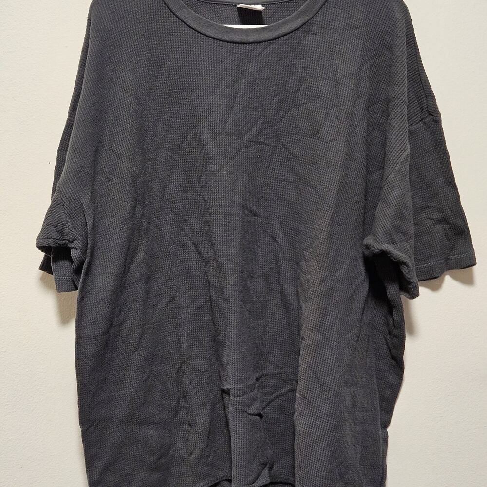 Calvin Klein Jeans Charcoal Gray Waffle Knit Thermal Oversized Shirt L